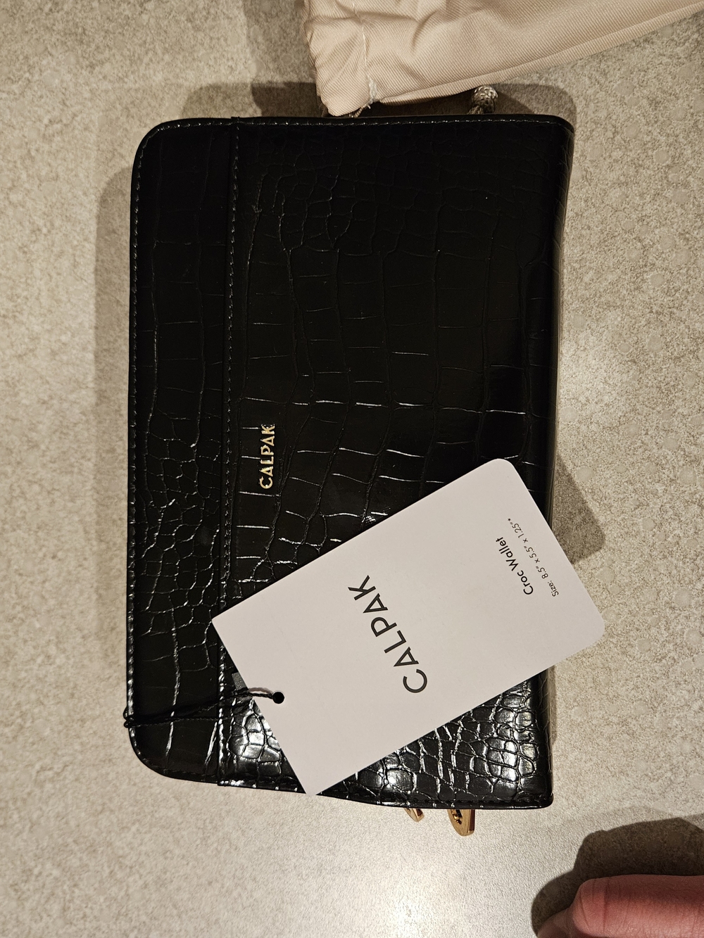 CALPAK Black Croc-Embossed Zip Wallet